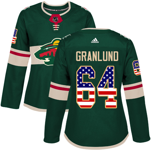 Adidas Wild #64 Mikael Granlund Green Home Authentic USA Flag Women's Stitched NHL Jersey - Click Image to Close